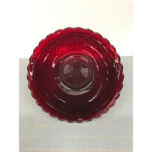 Vintage Anchor Hocking Ruby Red Glass Scalloped Bowl 8 1/4" USA